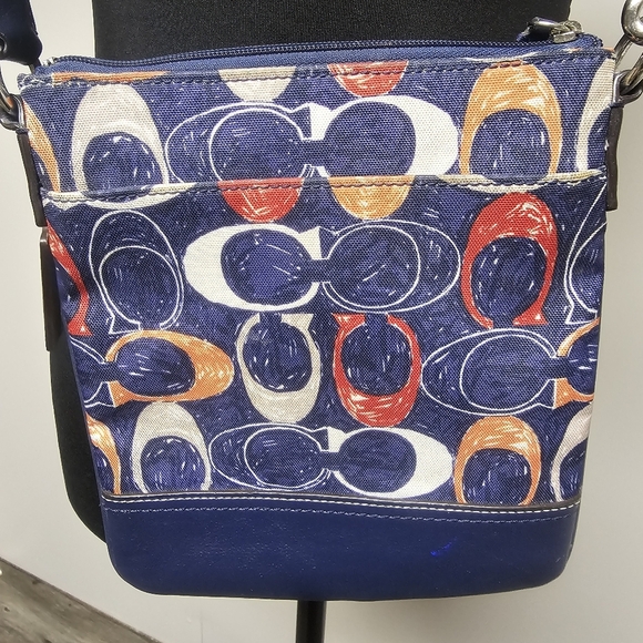 Navy Red Coach Signature Legacy Crossbody Vacation Purse Travel Resort Preppy - Picture 9 of 13